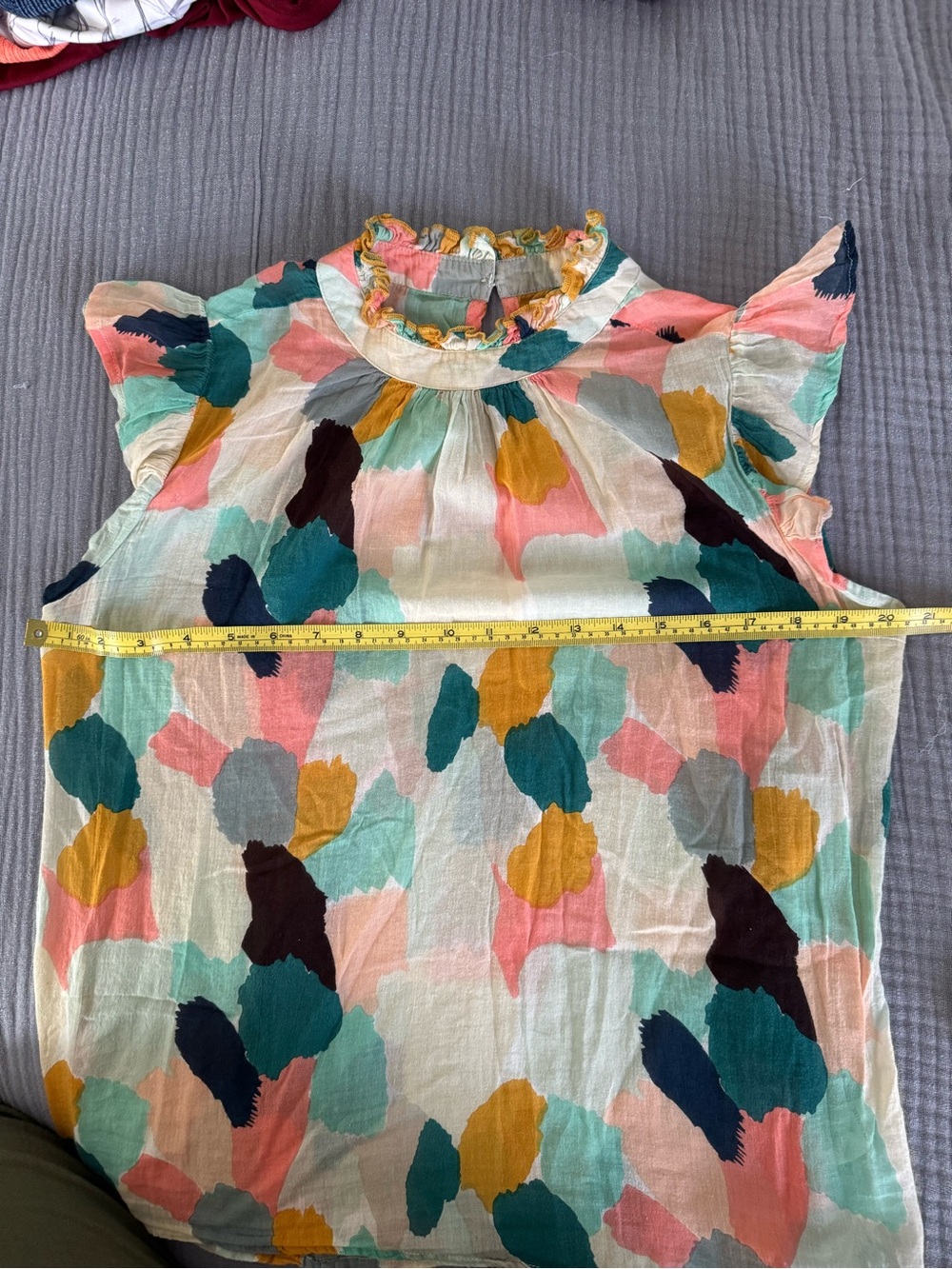 THML Abstract Print Cotton Flutter Sleeve Blouse Top M - Picture 5 of 6